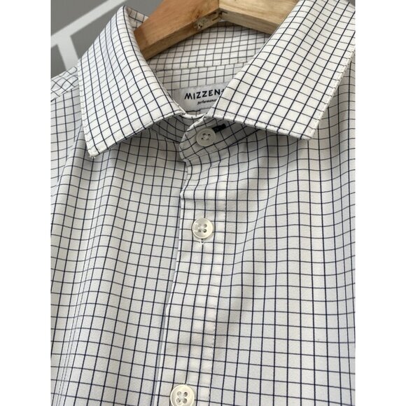 Mizzen + Main Leeward White Navy Mini Grid Check Shirt Men’s XL Stretch Spread - Picture 6 of 16